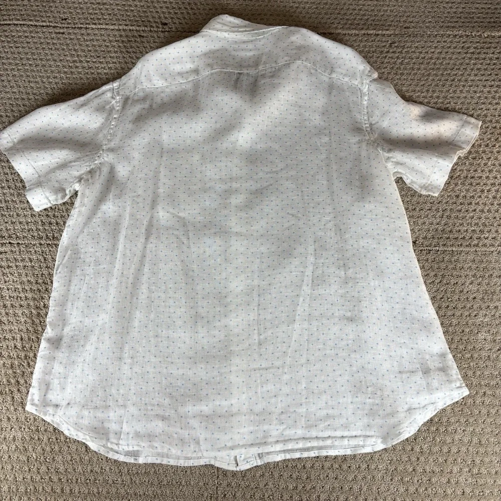 Daniel Hechter Shirt‎ MENS 2XL 100% Linen Blue Dots Short Sleeve Button Down - Picture 7 of 7